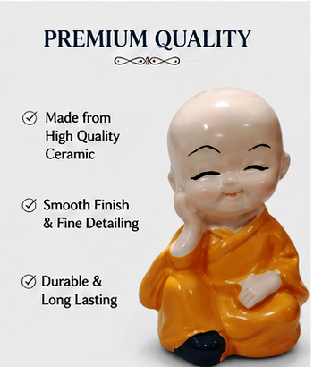 Set of 4 Mini Laughing Monk Buddha Figurines | Cute Decorative Showpiece for Home, Office & Car Dashboard - Image 6