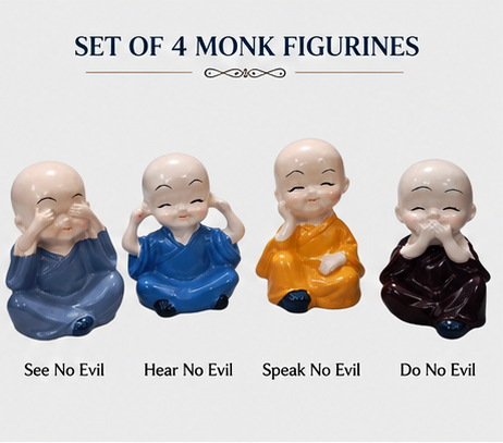 Set of 4 Mini Laughing Monk Buddha Figurines | Cute Decorative Showpiece for Home, Office & Car Dashboard - Image 2