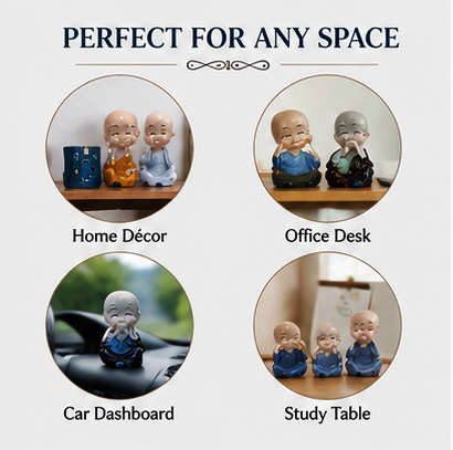 Set of 4 Mini Laughing Monk Buddha Figurines | Cute Decorative Showpiece for Home, Office & Car Dashboard - Image 5